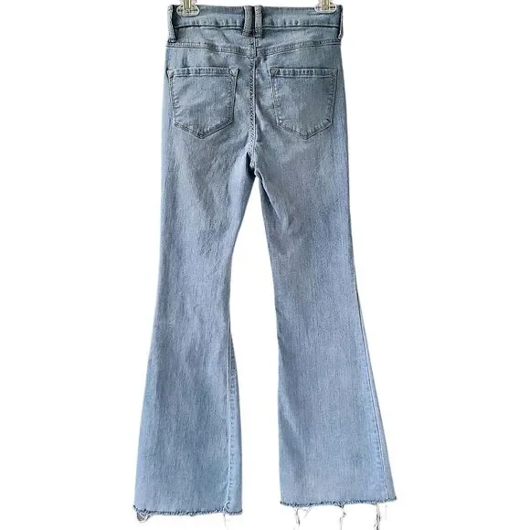 Sincerely Jules Women Junior 3/26 Jeans Blue Distressed Raw Hem Flare Grunge Y2K - Picture 2 of 13